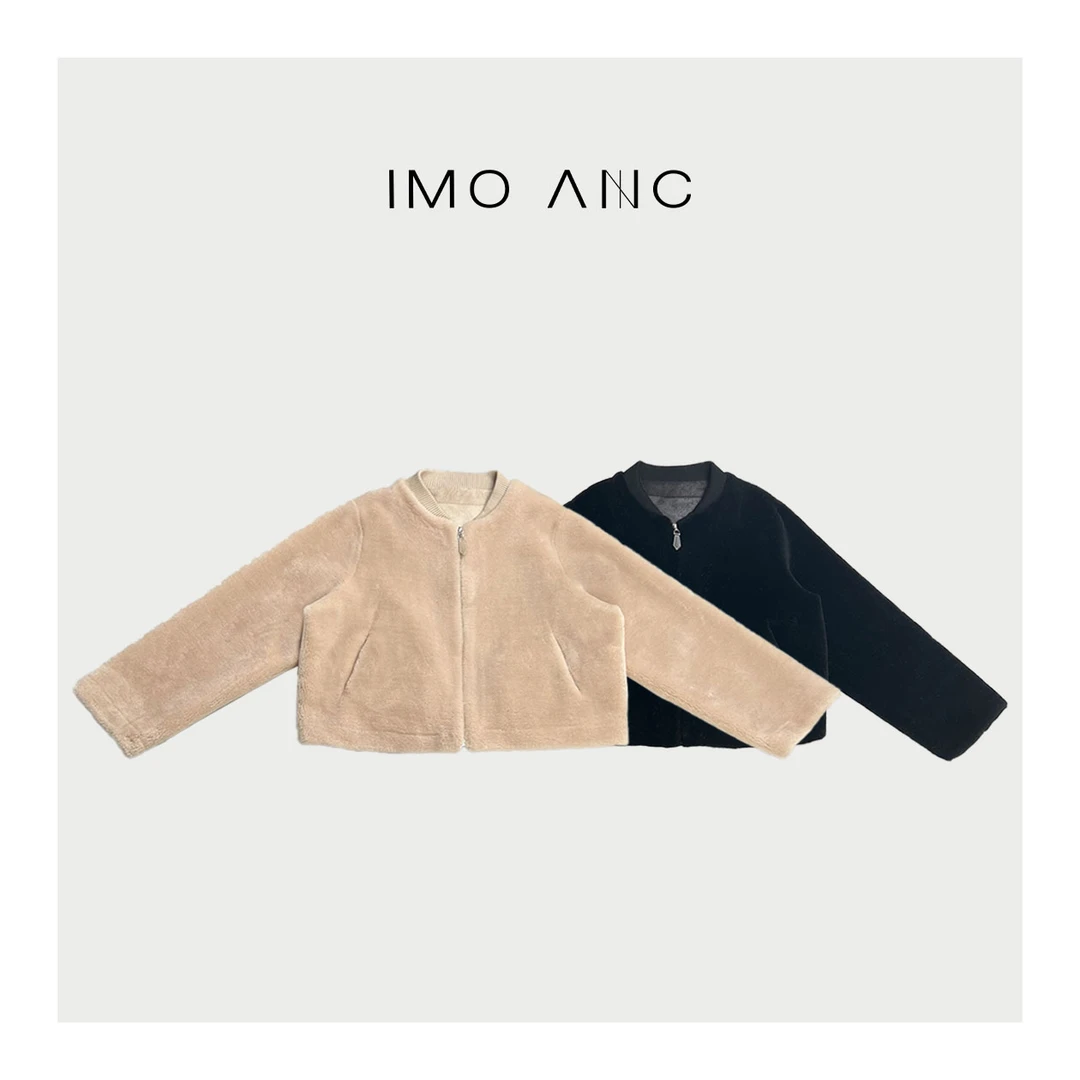IM SO FANCY爱马jk幼崽毛羊毛百搭外套双色拉链细羊毛外套SQ799