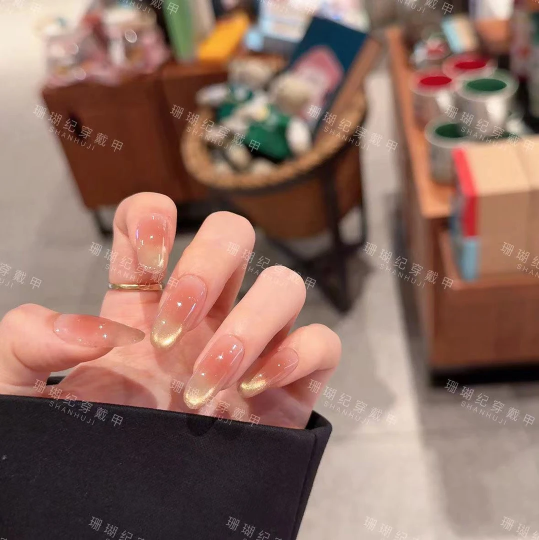 【冬眠】珊瑚纪显白温柔裸色猫眼渐变纯欲纯手工穿戴甲