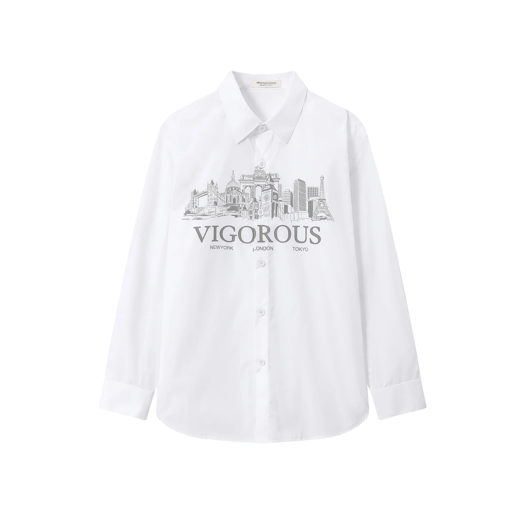 【TR】390-3011390衬衫 春季经典翻领印花舒适上衣 男女同款