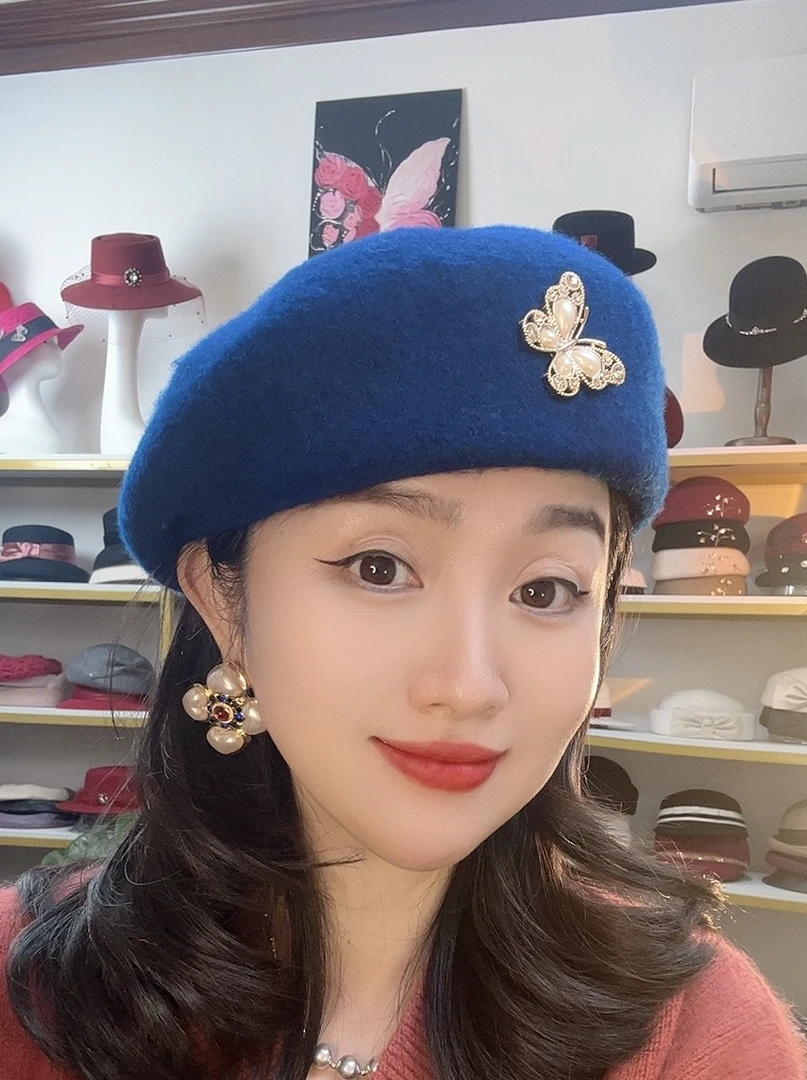 【福蝶】7788秋冬贝雷帽女时尚百搭保暖显脸小洋气帽子韩版ins复古