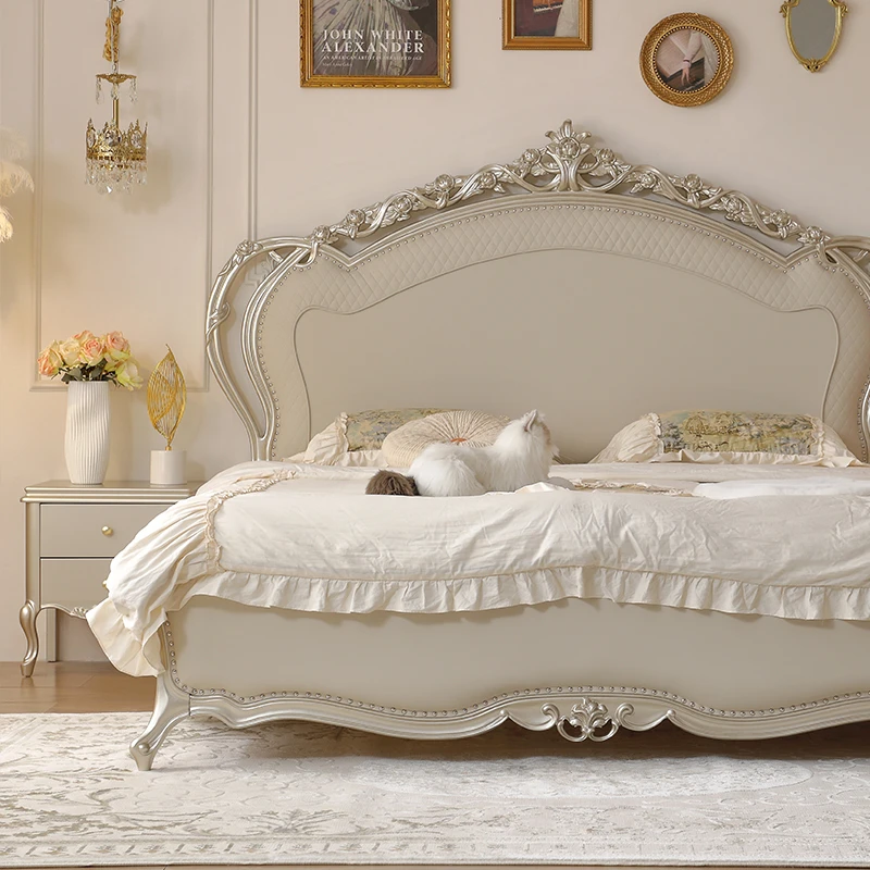 法式轻奢实木床现代简约美式主卧双人床欧式公主1.8米榉木大婚床