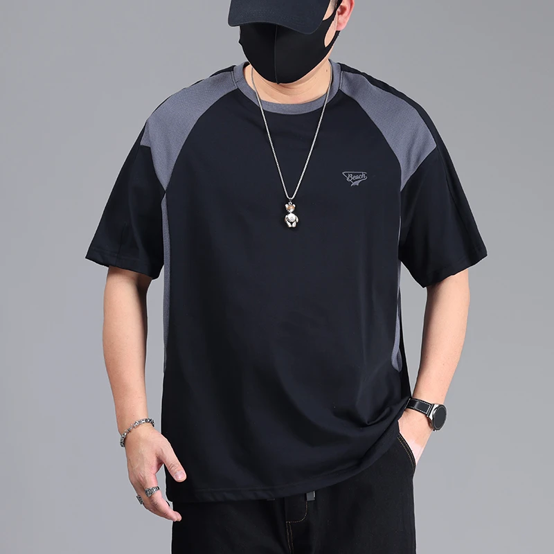 大码男士t恤短袖2025夏季圆领加大加肥宽松胖子休闲插肩袖上衣潮