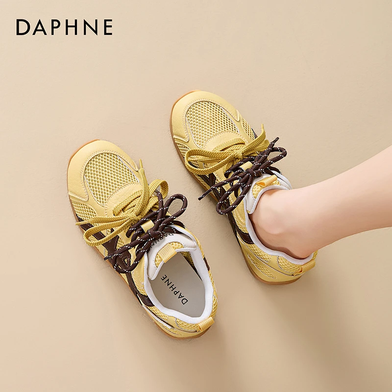 达芙妮网面休闲鞋2025夏季新款时尚百搭小众双鞋带透气网面德训鞋
