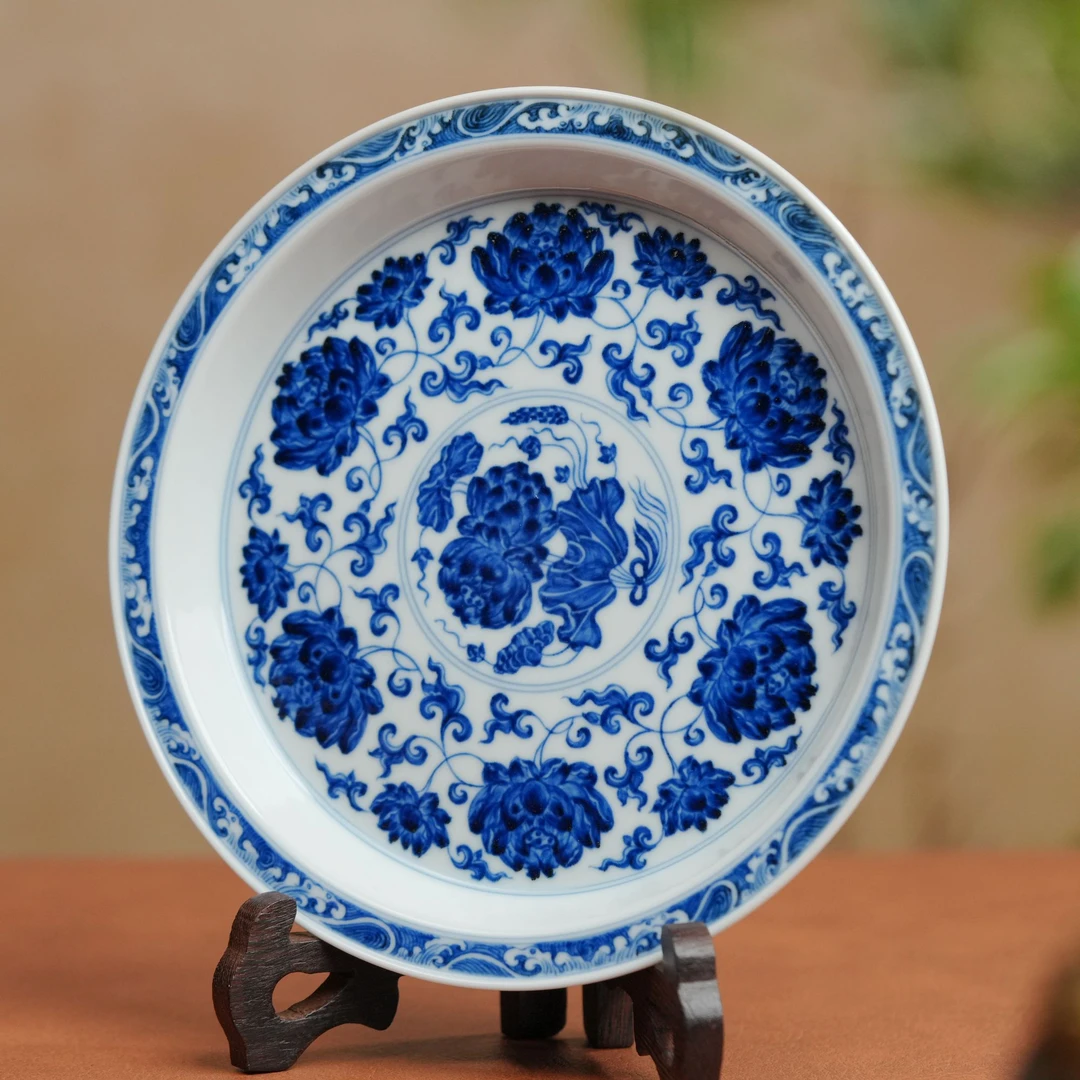 望月怀古缠枝蓝莲花壶承WYHG057