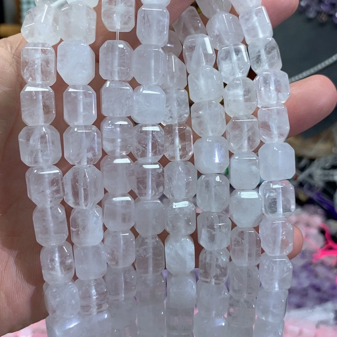 未镶嵌玛瑙/玉髓珠宝半成品天然白水晶方糖切边一条卡10mm