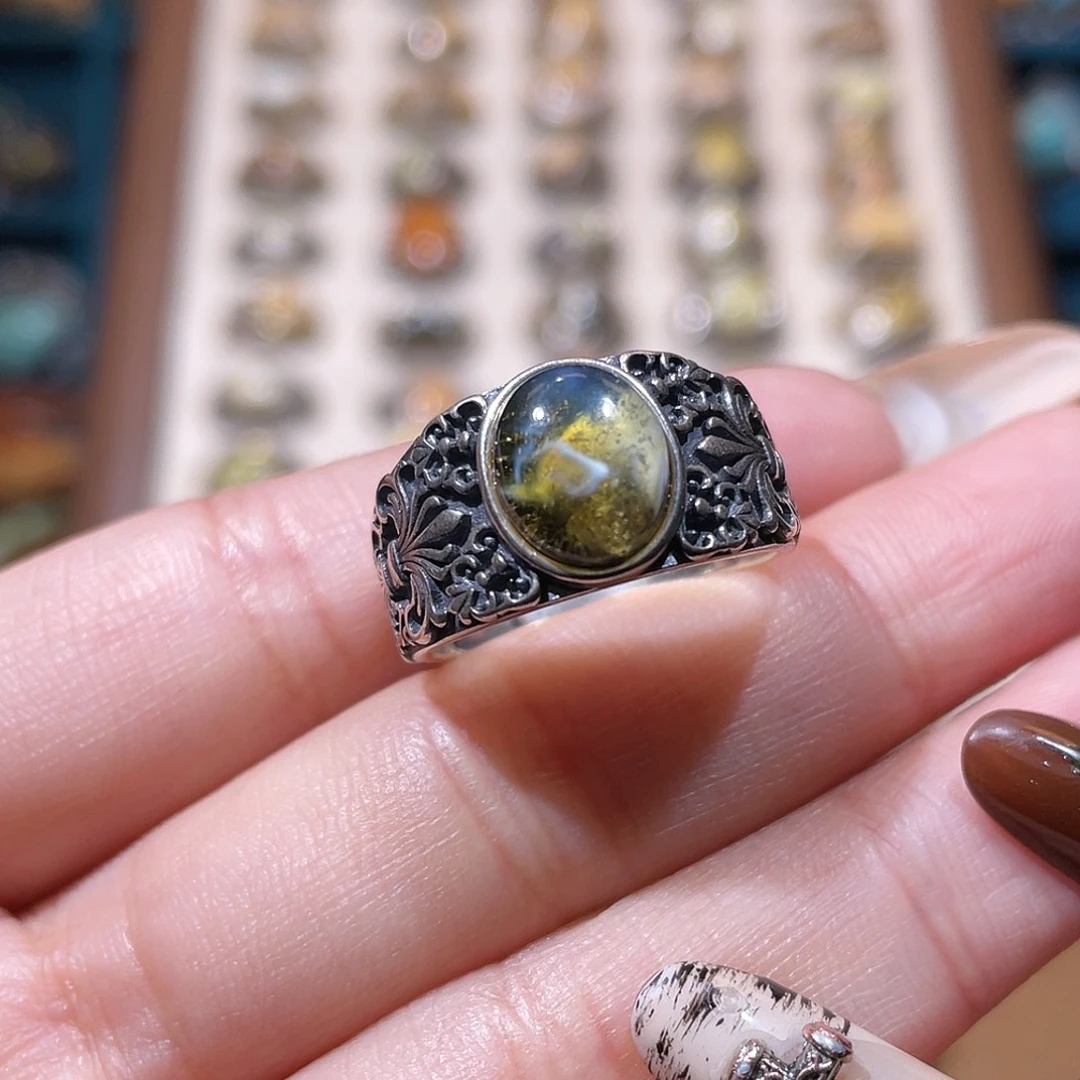 琥珀银S925镶嵌戒指戒指