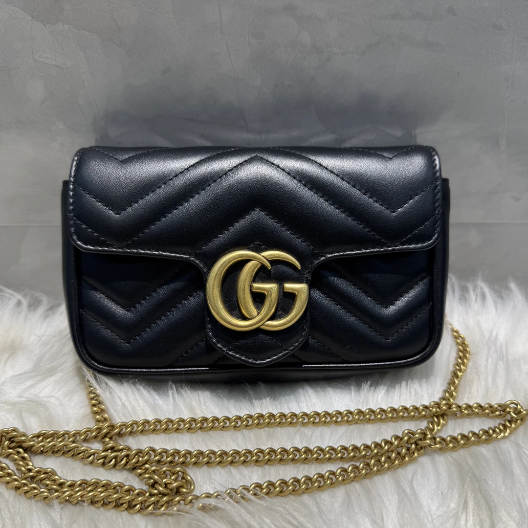99新 GUCCI/古驰 新款黑金马蒙迷你斜挎包