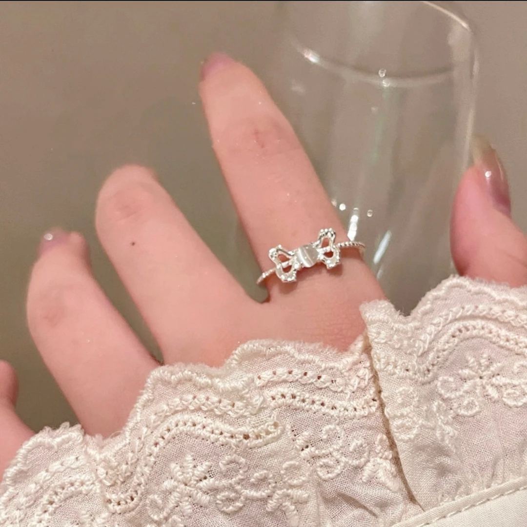 铜合金合成锆石戒指 B44韩版韩式蝴蝶结可爱简约女指环活口戒指
