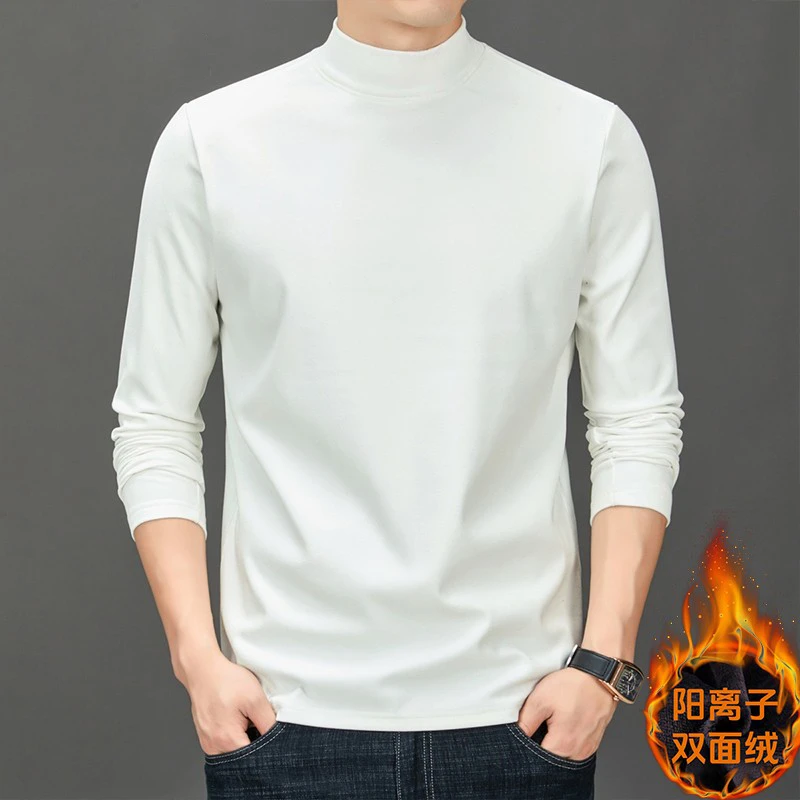 X0阳离子双面德绒半高领打底衫男士t恤2024新款内搭衣服潮牌秋装