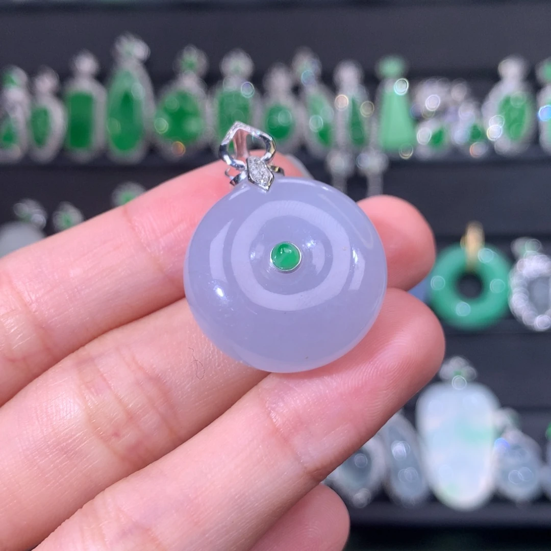 翡翠18K金镶嵌吊坠(不含链)平安扣
