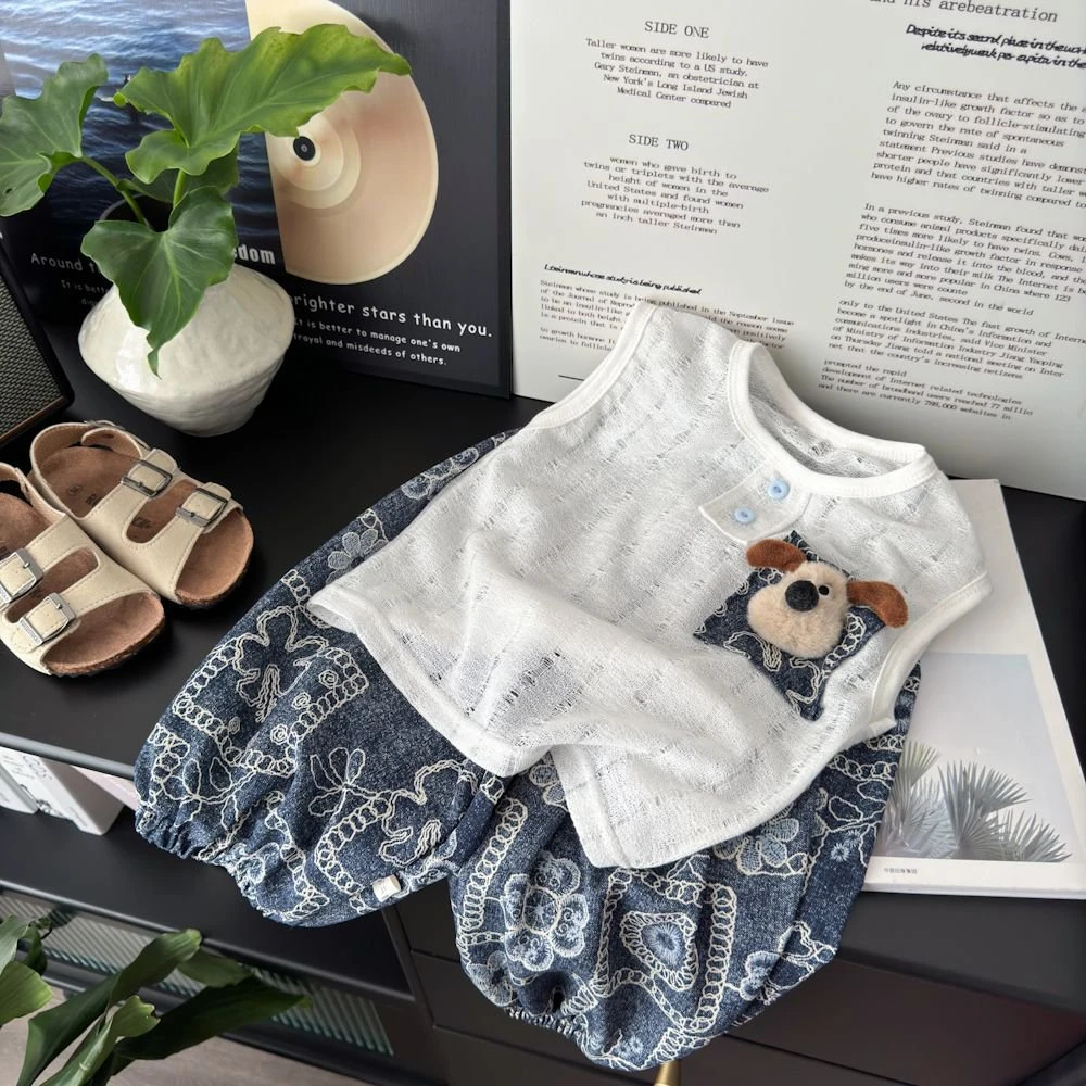 【可凉快】2025夏季新款儿童韩版爆款男童镂空薄款宽松无袖短袖儿童