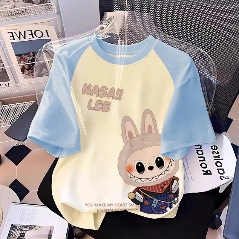 拉布布t恤儿童短袖2025新款女童夏季童装纯棉时尚男童撞色上衣ins