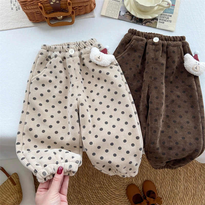 【A类亏米福利】女童秋冬灯笼裤长裤加绒一体绒灯芯绒圆点裤