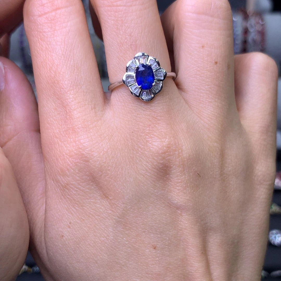 蓝宝石戒指银S925镶嵌