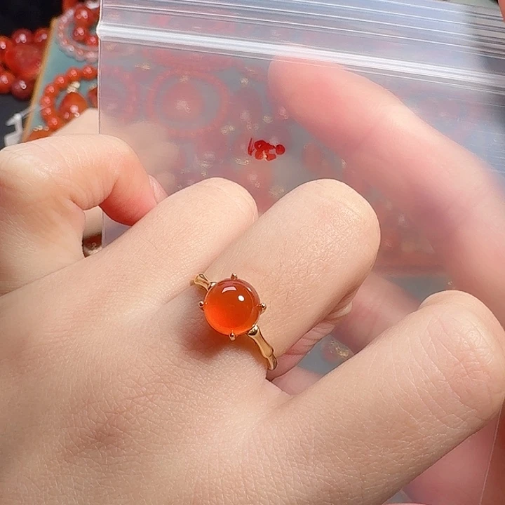 南红玛瑙银S925镶嵌戒指