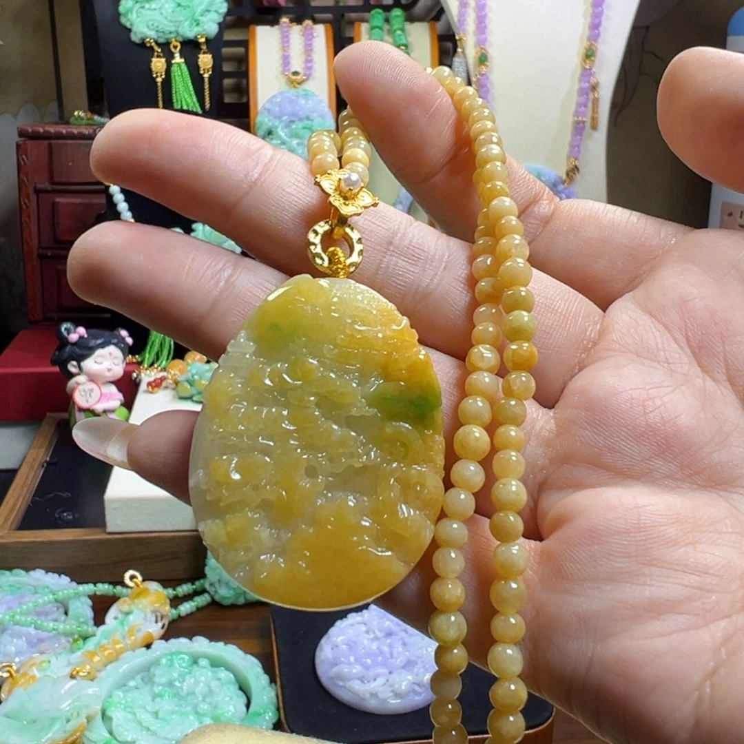 一***奇翡翠未镶嵌毛衣链冰黄翡