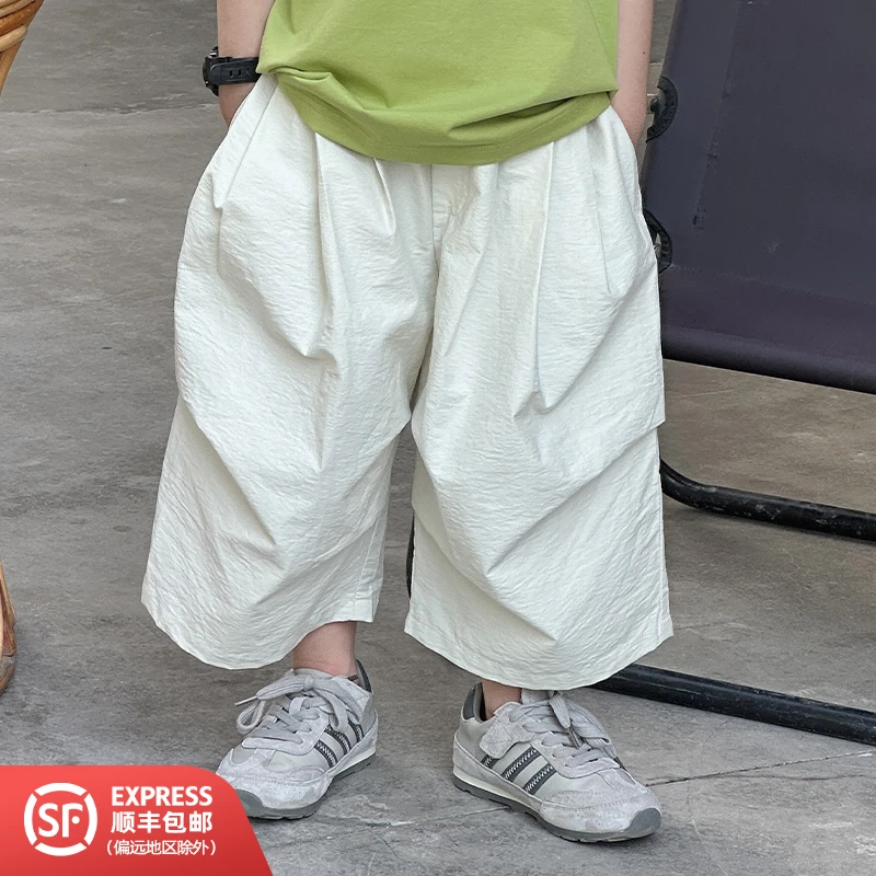 252565【八分香蕉裤】儿童夏季简约宽松百搭时尚纯色八分休闲中裤