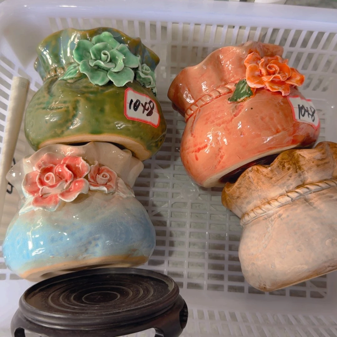 紫砂花盆粗陶精雕