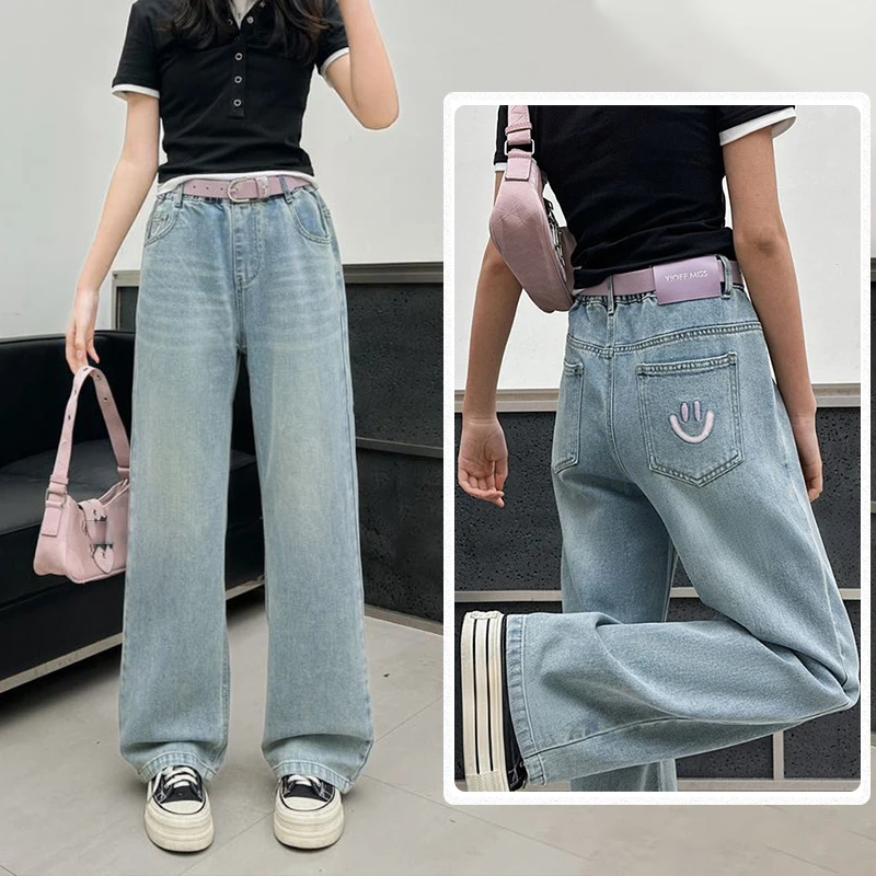 女童春季新款牛仔裤2025时尚百搭显瘦窄版阔腿裤初中生宽松长裤潮