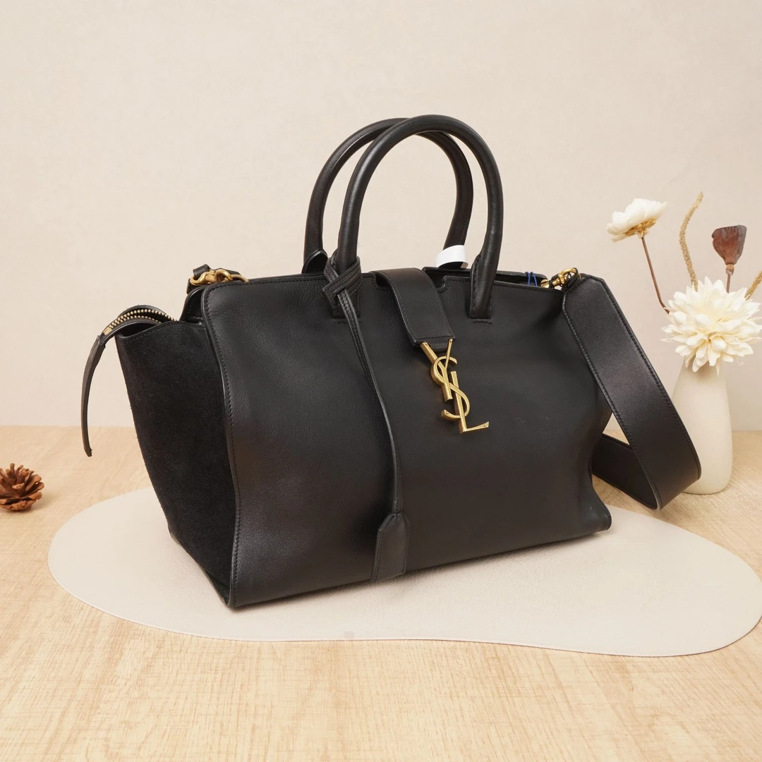 95新 YSL/圣罗兰 downtowncabas手提托特包黑色牛皮/肩带DS026572