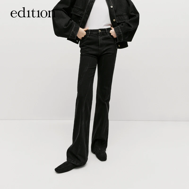 edition新款时髦感柔棉黑色紧身喇叭牛仔裤#EBD3JENK09