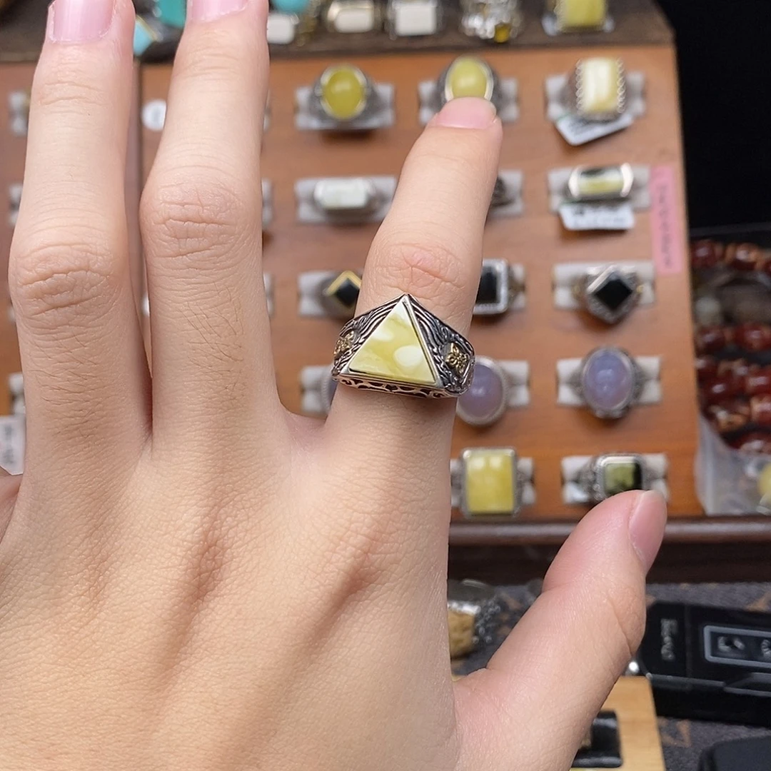 蜜蜡银S925镶嵌戒指