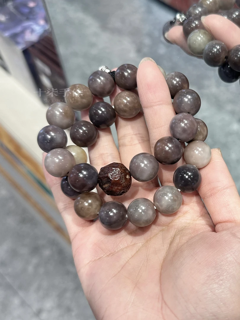 十柒手作「紫葡萄」天然菩提根高抛14mm圆珠紫罗兰文玩老料手串