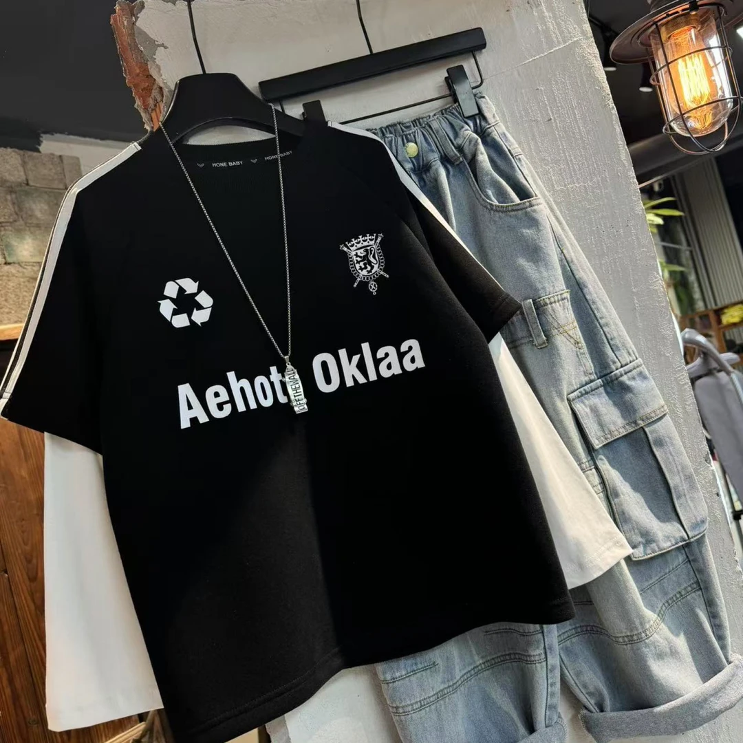 吾 2025【Y】2月27日 儿童男童女童时尚黑色假两件T恤2556-