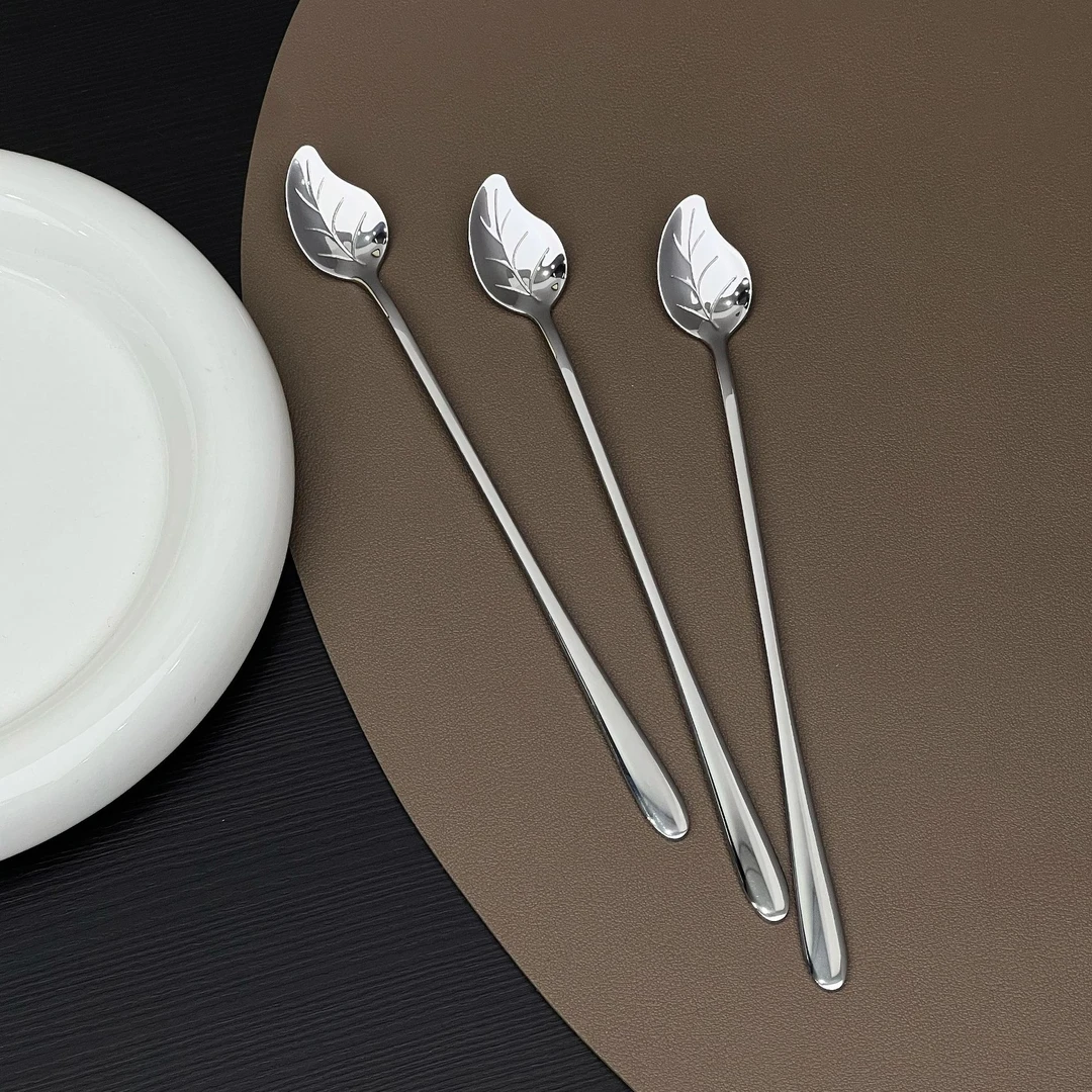 【三支装】18/10不锈钢韩式长柄咖啡勺叶子勺创意搅拌勺冰勺甜品勺