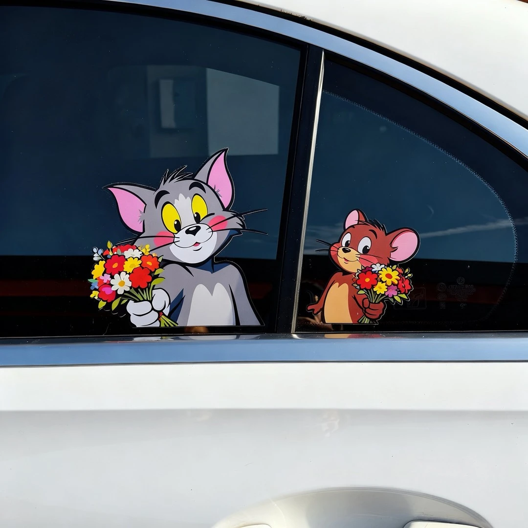 猫和老鼠车贴汽车车身车窗玻璃装饰贴纸卡通可爱摩托车电瓶车贴纸