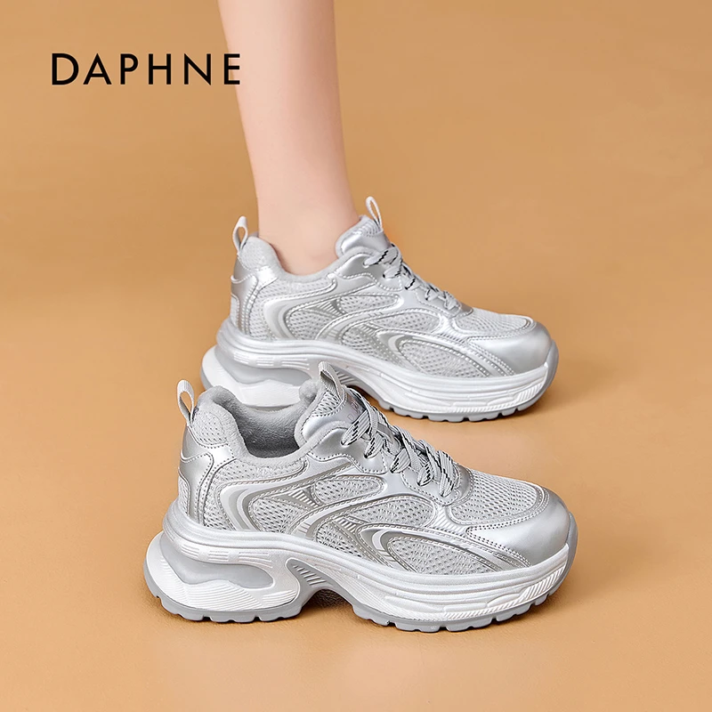 Daphne/达芙妮2025冬季厚底新款老爹鞋增高加绒保暖百搭休闲鞋女
