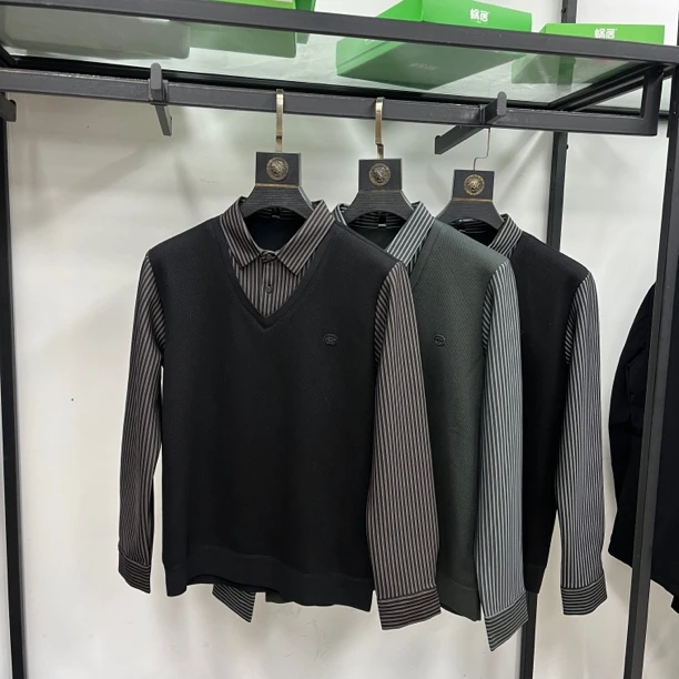 24年冬季新款男士加绒假两件T恤-6632