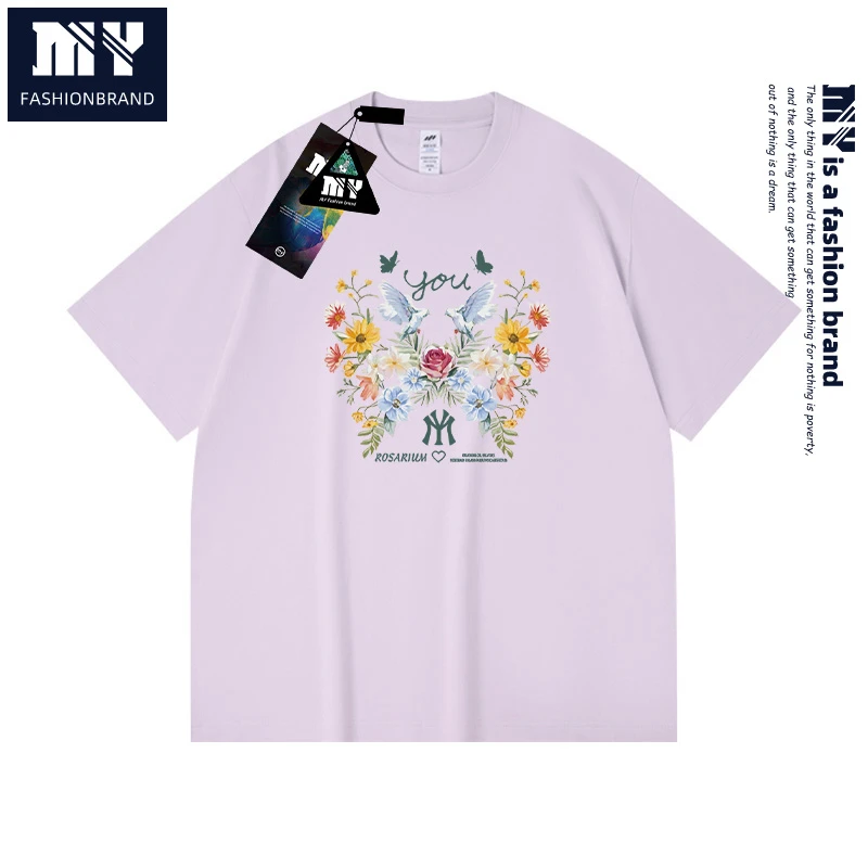 MY美式短袖t恤男时尚百搭基础潮流卡通印花圆领情侣款纯棉短袖T恤