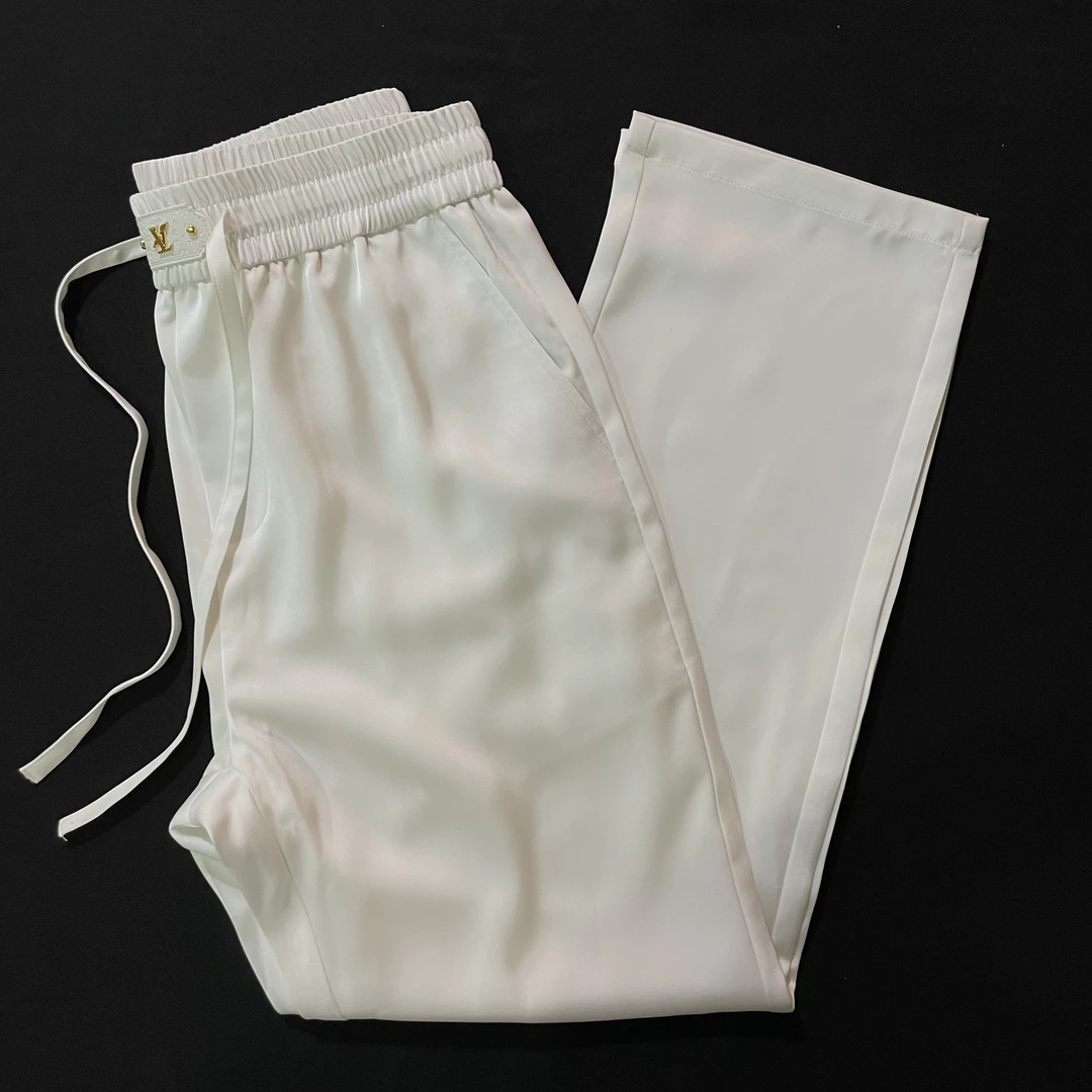 8728轻奢痞帅男装直筒阔腿纯色丝滑垂感老钱风宽松抽绳夏季潮长裤