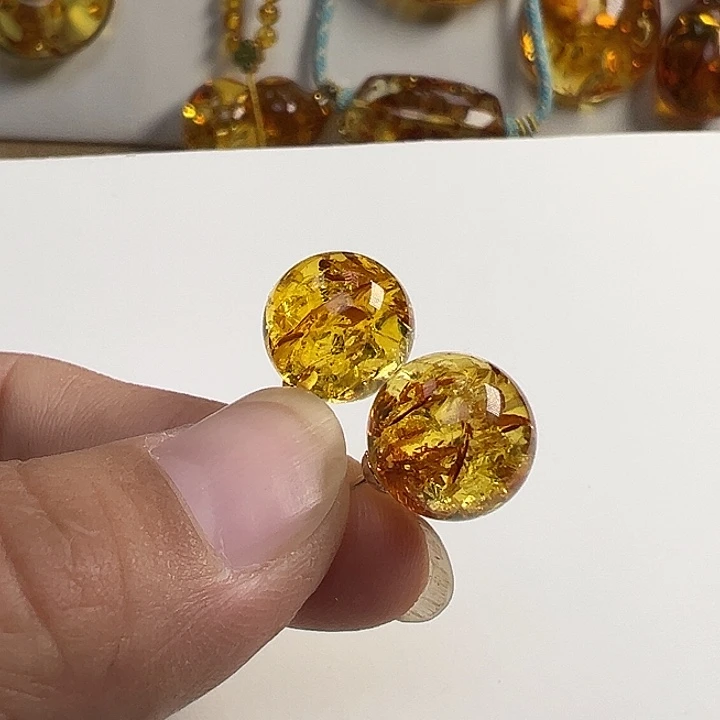 琥珀（花珀）银S925镶嵌耳饰