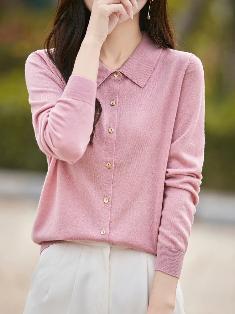 精纺羊毛气质优雅高贵翻领衬衣开衫