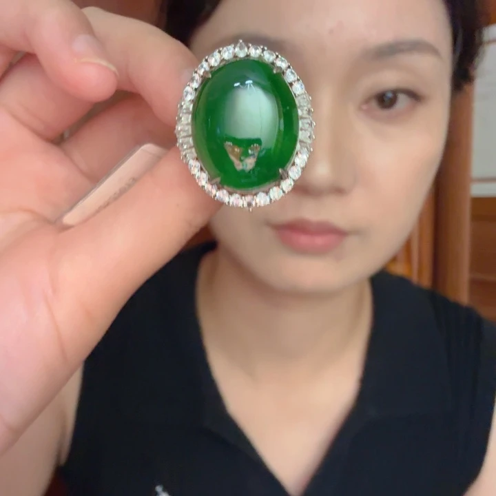 翡翠银S925镶嵌颈饰戒指