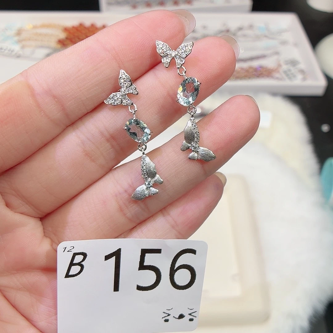 银S925镶嵌海蓝宝石耳坠