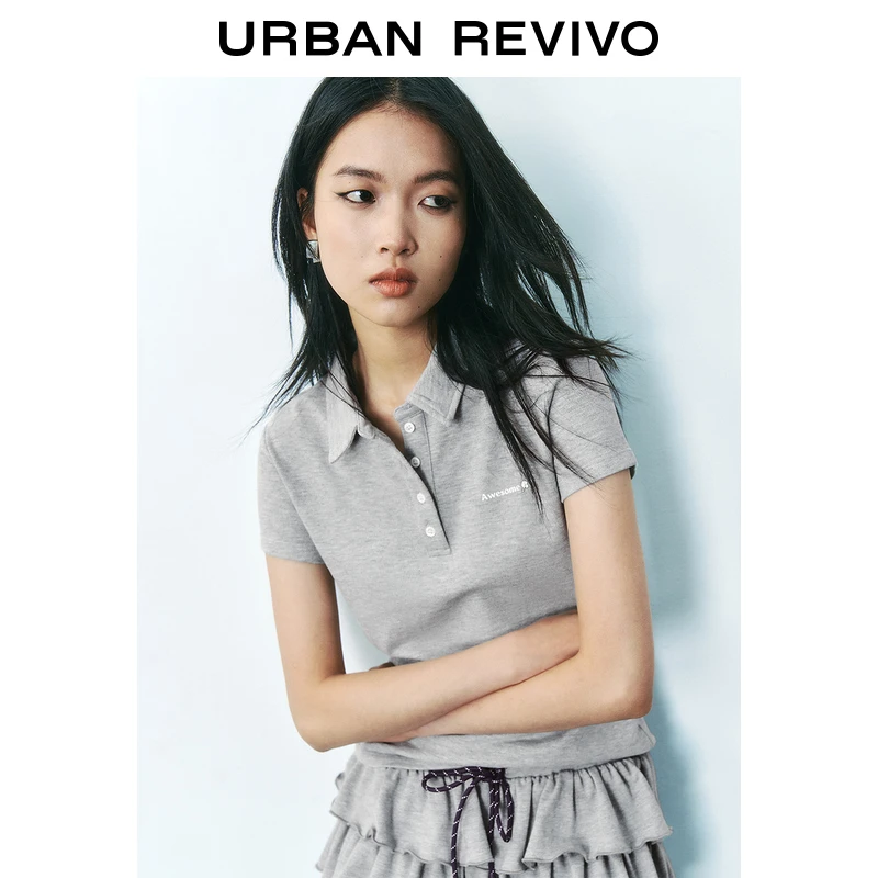 UR2025夏季新款女装时尚休闲撞色图案Polo领短袖T恤UYU450087