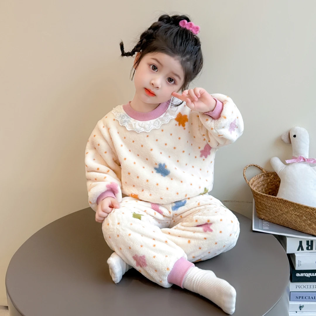 儿童秋冬珊瑚绒睡衣宝宝冬装保暖套装小女孩幼儿法兰绒家居服加厚