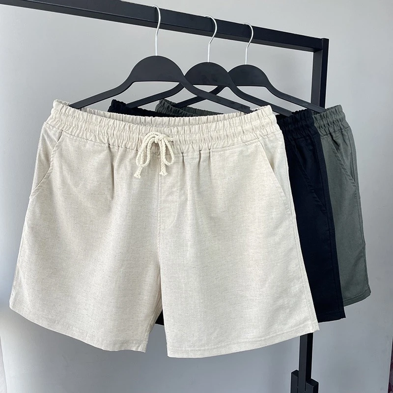 亚麻透气舒服三分裤男士青年休闲四分裤薄款清爽宽腰系带休闲短裤