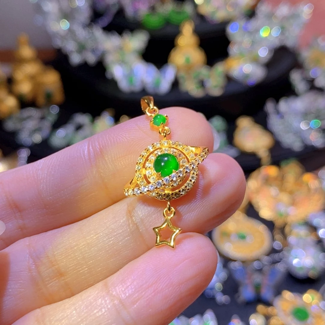 翡翠银S925镶嵌颈饰天然翡翠