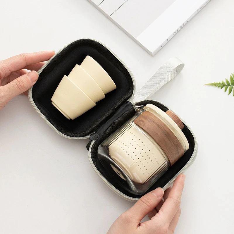 便携式玻璃旅行茶具小套装一壶三杯户外旅游随身泡茶壶伴手礼