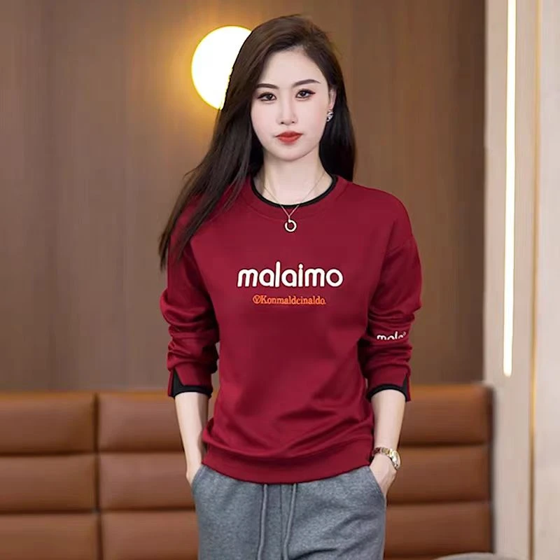 圆领刺绣卫衣女秋冬新款休闲假两件长袖拼接上衣2880#