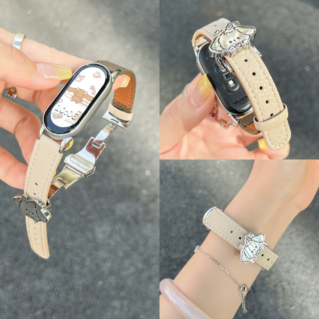 适用小米手环10表带9大耳狗荔枝纹8/7腕带马卡龙可爱狗折叠扣替换