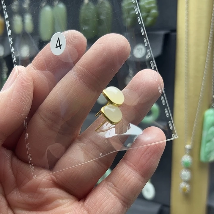 和田玉耳饰银S925镶嵌茵*