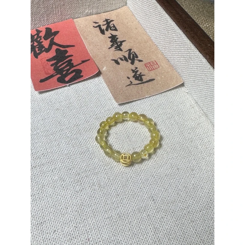 【江辰手作】黄水晶弹力绳戒指925银配饰
