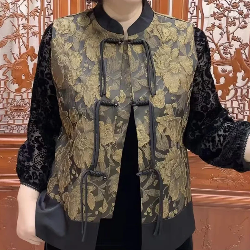 中式马甲春秋新款大码中老年妈妈国风印花坎肩气质奶奶背心