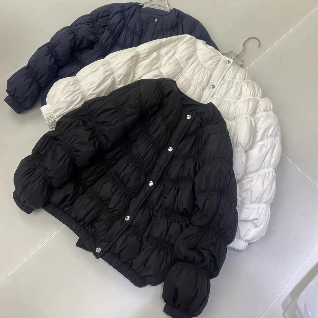 圆领单排扣秋冬保暖宽线条时尚百搭羽绒服-果梓222