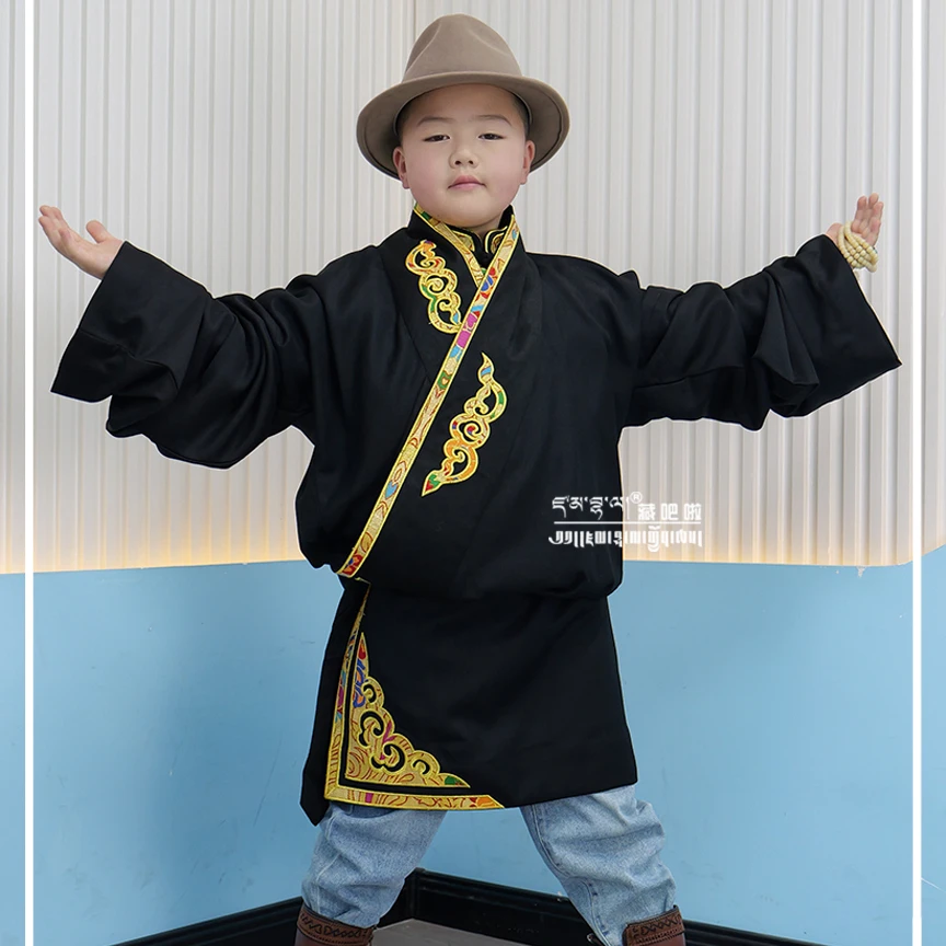 藏吧啦男孩贴绣马夹假三件套装民族服饰